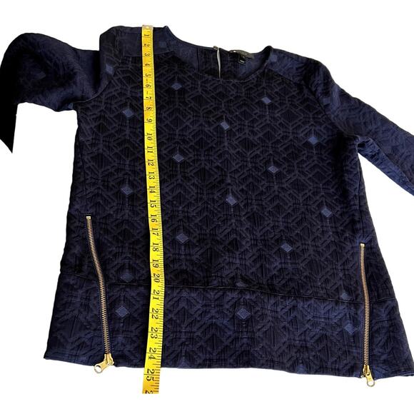 J. Crew Black Label Blouse Top Women 2 Blue Jacquard Geometric Dark Academia - Picture 5 of 14